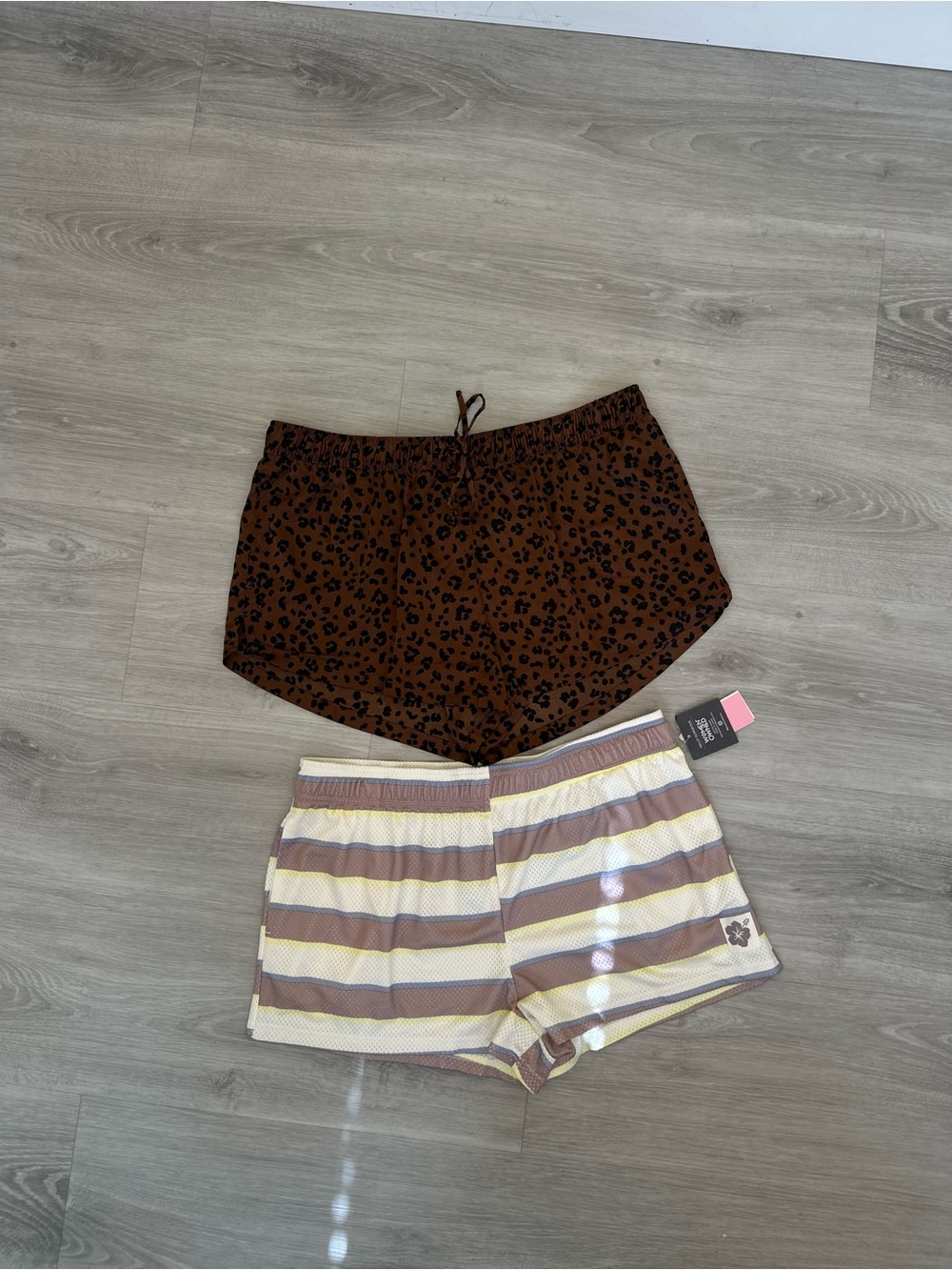 Target Shorts Bundle: Brown Leopard Print & Cream Striped Athletic Shorts